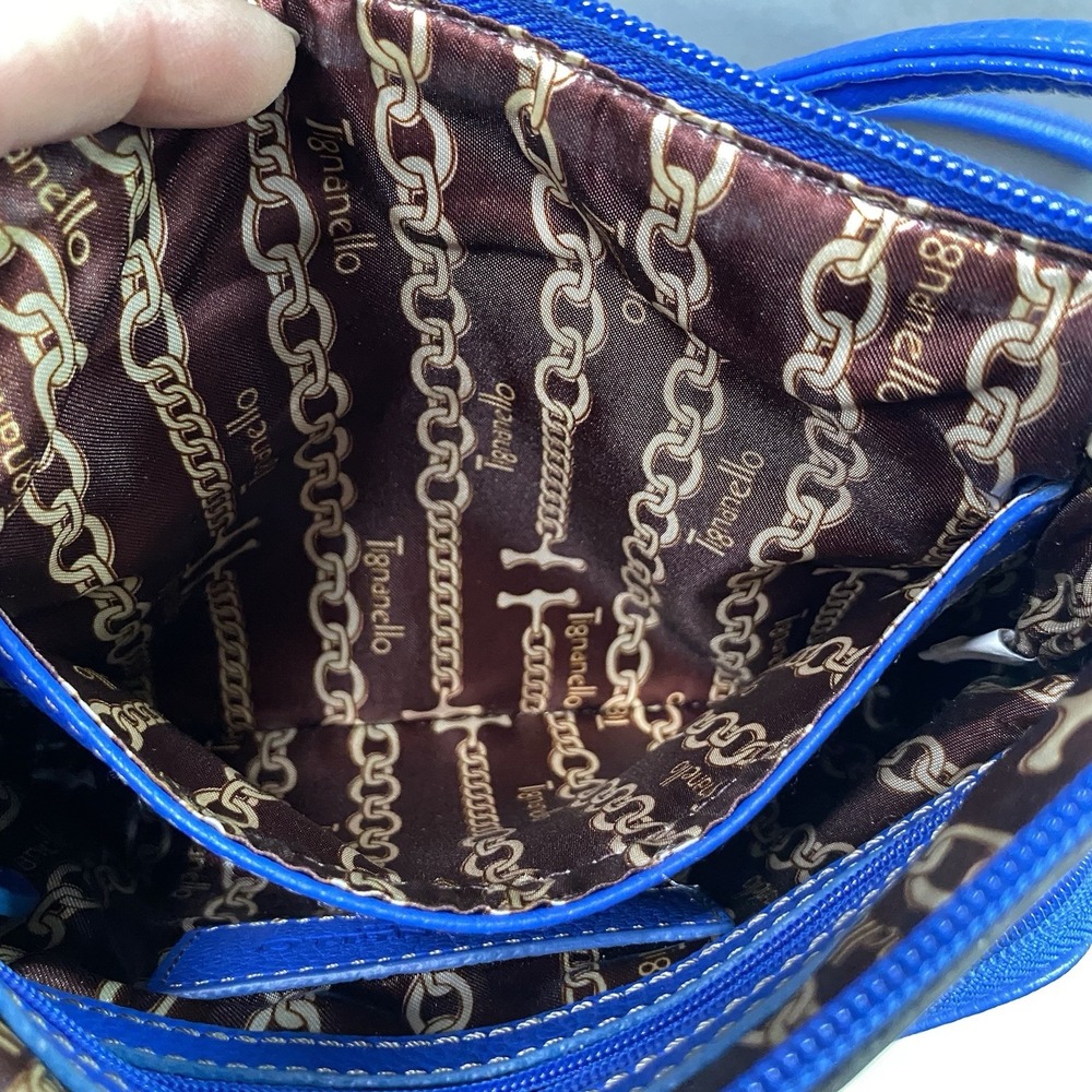 Tignanello Women's Leather Royal Blue Crossbody Purse Tons Pockets 7.5x9x1.5" - Picture 14 of 15